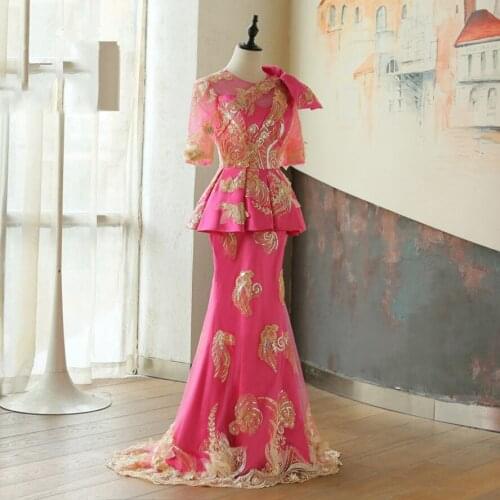 Aso Ebi Mermaid Long Evening Dresses With Gold Appliques African Evening Gowns Half Sleeves Moroccan Kaftan Turkish Party Dress