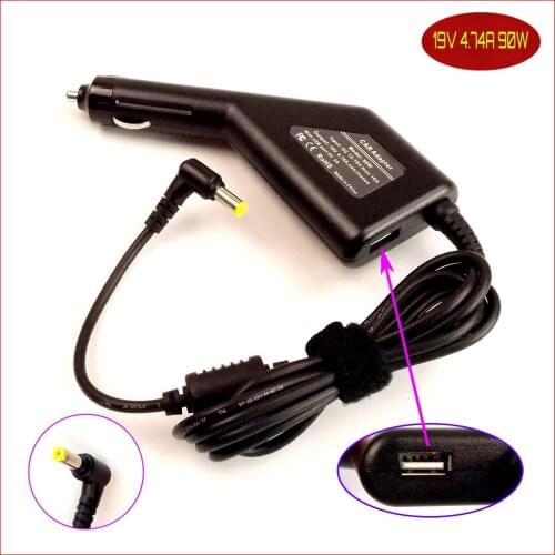 Laptop DC Power Car Adapter Charger 19V 4.74A + USB Port for Acer Aspire 5560 5600 5601 5602 5610 5612 5613 5620 5630