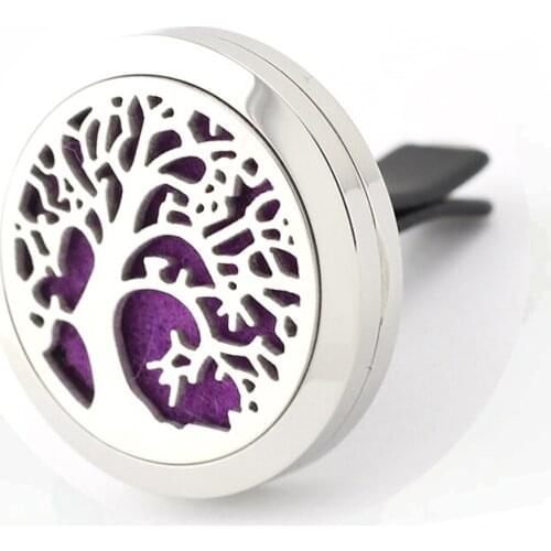 30mm Stainless Steel Tree Design Aromatherapy Essential Oil Car Diffuser with Vent Clip for Car