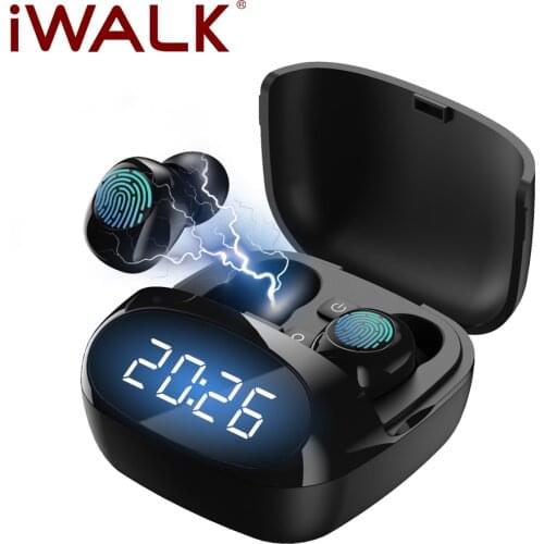 IWALK Mini TWS Bluetooth V5.0 LED Clock Earphones Wireless 9D Hifi Sports Earphone IPX4 Waterproof Headset Earbuds Microphone