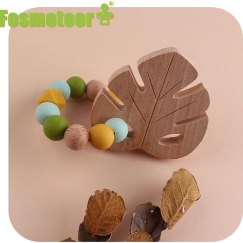 Fosmeteor Beech Banana Animal Leaf Teething RingBaby Toys Do Not Contain BAP Newborn Baby Teether Bracelet Wood Teether Toy