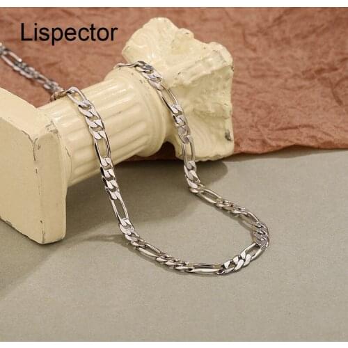 Lispector 925 Sterling Silver Hip Hop Figaro Chain Necklaces for Men Women Minimalist Rock Punk Choker Necklace Unisex Jewelry