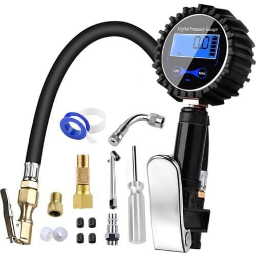 Digital Tire Inflator Car Tire Air Pressure Inflator Gauge LCD Display LED Backlight Vehicle Tester Tire Inflation Monitoring
