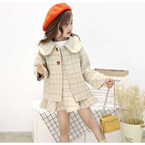 Korean Version of Childrens Autumn and Winter New Embroidery Woolen Vest Skirt Childrens Suit Girls Two-piece Suit
