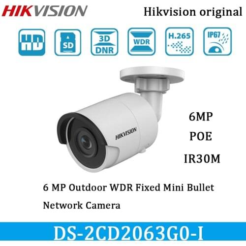Hikvision 6MP IP Camera DS-2CD2063G0-I 4MM POE H.265+ Water and dust resistant full metal materials Outdoor WDR Mini webcam