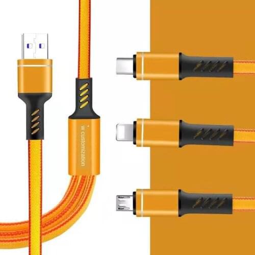 Three-in-One Data Cable 1.3m Braided Fast Charge Three-in-One Data Cable Multifunctional Charging Anti-winding Intelligent Chip
