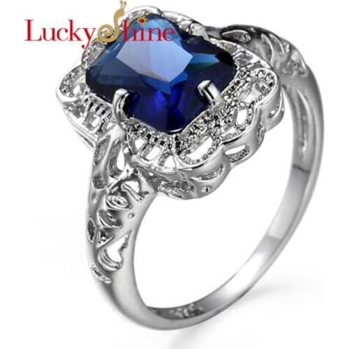 Classic AAAA Unique Fire Square London Blue Crystal Silver Rings for Men Wedding Rings for Women Party Holiday Christmas Gifts
