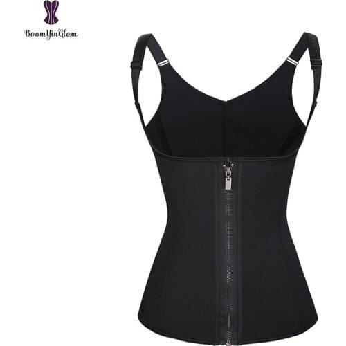Zipper Neoprene Corset Top Waist Trainer Busiter Vest Type Steel Boned Korset Solid Black Ivory Plus Size Waist Slimming Cincher