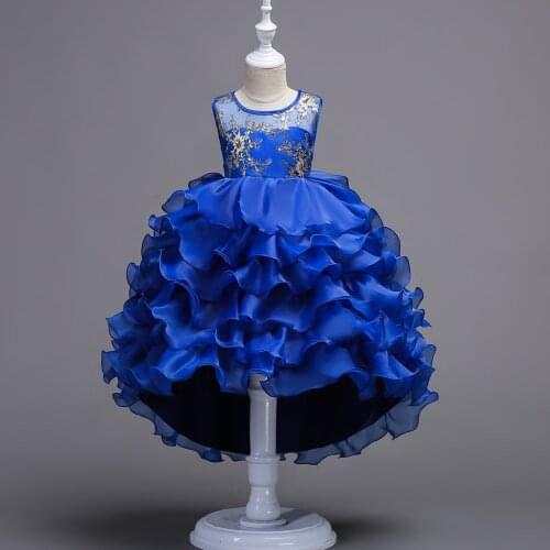 2-15Years Sheer Ruffles Ball Gown Flower Girl Dresses High Low Lace Kids Evening Gowns Christmas Aurora Sofia Belle Dress Clothe
