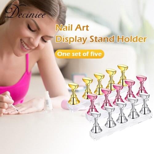 5pcs/Set Magnetic Nail Holder False Nail Art Practice Stand Holder Display Acrylic Crystal Nails Showing Shelf Manicure Tools