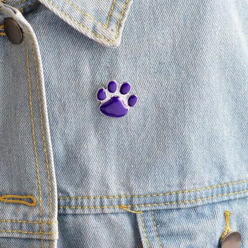 Cute Purple Paw Enamel Lapel Pin Silver Badge Cartoon Brooch Kids Pet Jewelry Gifts For Children Girl Sewing Accessory