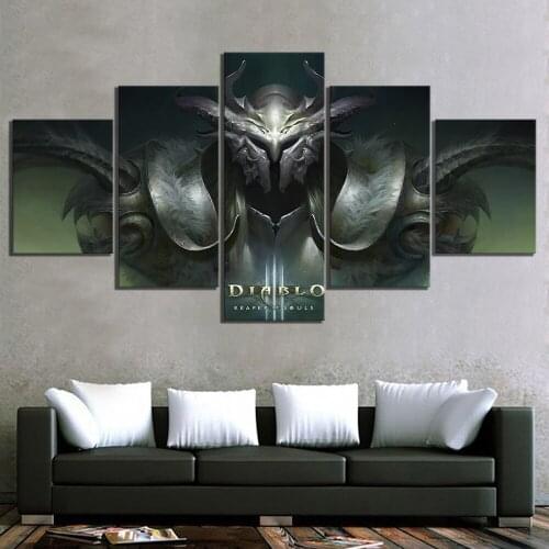 Home Decor Modular Canvas Picture 5 Piece DIABLO 3 Game Dark Black Painting Poster Wall For Home Canvas Painting Wholesale
