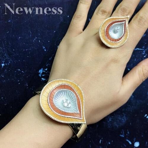 Newness Exclusive Water Drop Fashion Bangle Ring Sets For Women Wedding Cubic Zircon Crystal CZ Dubai Bridal Jewelry Sets