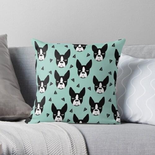 Boston Terrier - Mint Throw Pillow Cushion Cover Polyester throw pillows case on sofa home living room car seat decor 45x45cm