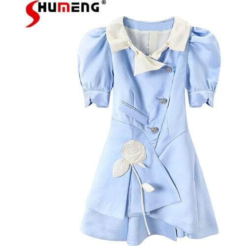 2021 Early Autumn New Ladies Elegant Puff Sleeve Mini Dress Womens Fashion Solid French Style Waist Trimming Princess Dress