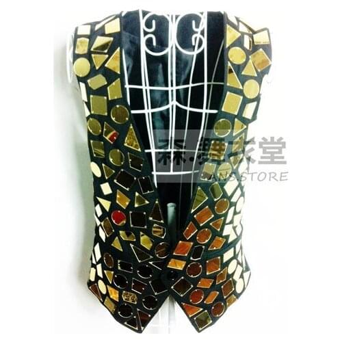 S-5xl 2020 New Mens Fashion Slim Mirror Gold Vest Nightclub Stage Dj Ds Bar Singer Vests Stage Costumes Cltohing