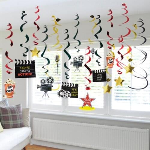 30pcs/Pack Hollywood Movie Theme Hanging Swirl Birthday Spiral Ornament Hollywood Oscar Party Ceiling DIY Decorations