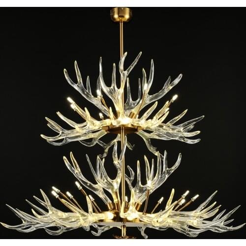 Transparent Acrylic Antler Chandelier Lighting Retro Deer Horn Lamps Home Decoration Lighting E14 110-240V No Broken