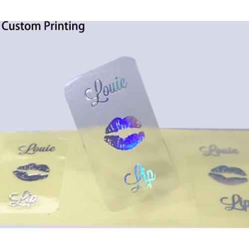 Free Shipping Custom Printing Transparent Clear Holographic Cosmetics Beauty Lip Gloss tube Eyelash Case Foil Label Sticker