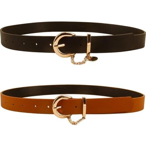 Women Belt Leather Light Body Round Buckle Simple Circle Pin Belts Classic Retro Fashion All-Match Jeans Dress