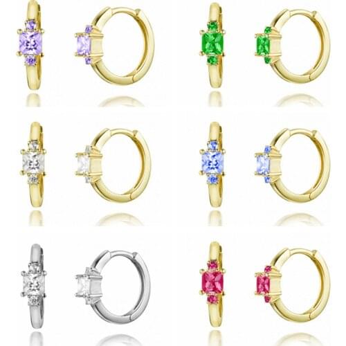 925 Sterling Silver Ear Buckle Colorful Crystal Rings Hoop Earring for Women Simple Luxury Earrings Fashion Boutique Jewelry