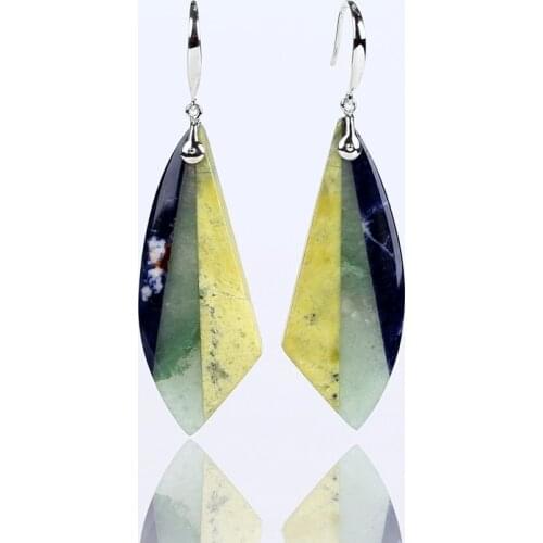 Three kinds of natural Stone Green Aventurine African Sodalite Serpentine 925 Sterling Silver Handmade Colorful Beauty Earrings