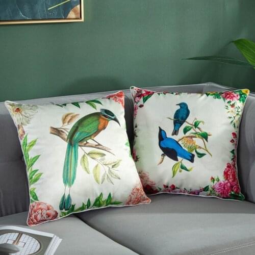 Flowers Birds Decorative Living Room Cushions Pillowcase Cushion Cover Throw Pillow Silk-Imitated Decoration Pillowcover 40764