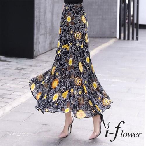 New 2021 Fashion Elegant Floral Summer Ruffles Long Chiffon Skirt Elastic High-Waisted Skirts Office Lady Fishtail Long Skirt