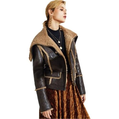 Denny&Dora Womens Winter Warm Short Sheepskin B-3 Bomber Jacket