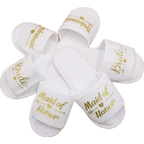 Gold Disposable Slippers Wedding Decoration Team Bride Soft Spa Slippers Wedding Bridesmaid Gift Bachelorette Party Decoration-S