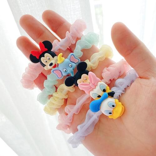 1 Pair Disney Cartoon Mickey Minnie Girls Kids Elastic Hair Rubber Band Accessories Hair Rope Baby Girl Gift
