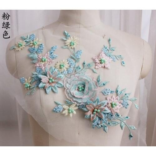 1 PC Contrast Color Stereoscopic Nail Bead Iron Diamond Flower Veil Performance Dress Wedding Lace Fabric Embroidery Patch