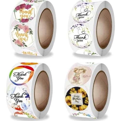 100PCS Thank You Stickers Labels Spring Flowers Color Paper Sticky Sticker Decoration Scrapbook Sealing Stationery Supplies