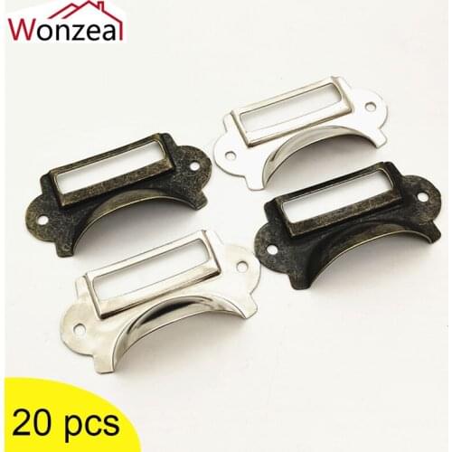 20PCS File Name Card File Cabinet Handles Label Holder Antique Bronze Drawer Label Pull Furniture Handle Box Case Bin
