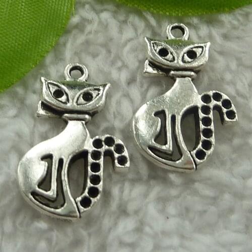 200 pieces antique silver cat charms 25x16mm #2436