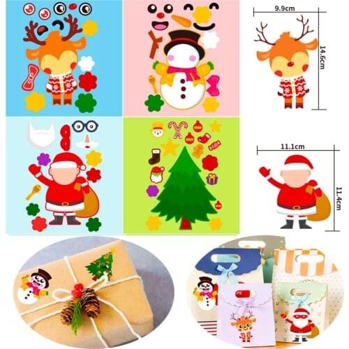 4 Pcs Kids Funny DIY Christmas Stickers Puzzle Games Make A Face Santa Claus Elk Snowman Baby Recognition Training Education Toy