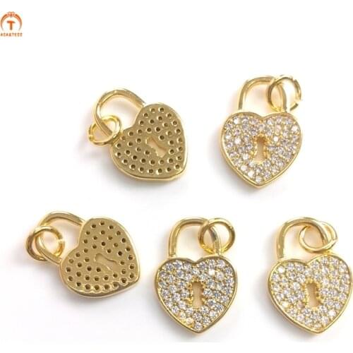 5pcs Fashion Love Lock Micro Zircon Heart Padlock Charm Pendant Necklace Love Padlock Earring Making Jewelry for Women Charm DIY