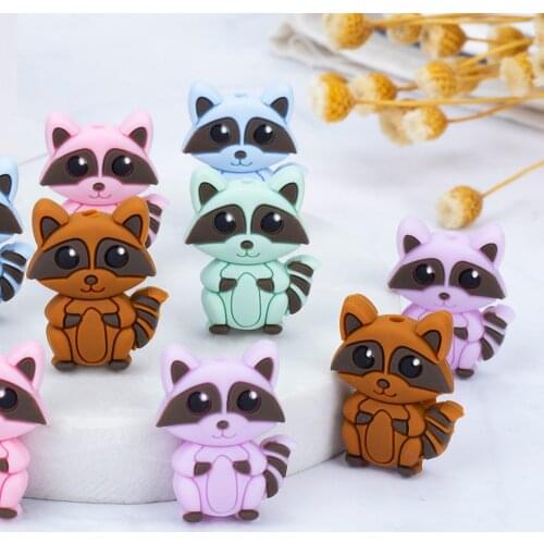 Sunrony 50pcs Little Raccoon Baby Rodent BPA Food Free Silicone Teething Nursing Pacifier Clip Silicone Beads