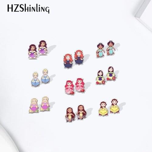 Disney Princess belle rapunzel pocahontas Acrylic Stud Earrings Resin Epoxy Ear Jewelry
