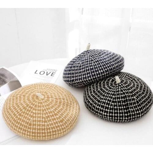 Hot Wool Vintage Warm Winter Women Plaid Beret French Artist Beanie Hat Cap For Sweet Girl Gift Spring And Autumn Hats