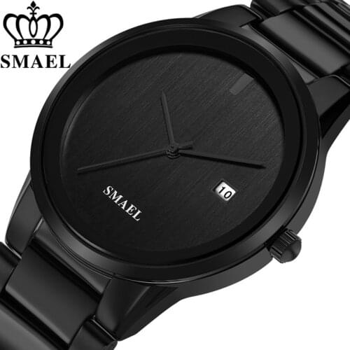 SMAEL Watches Men Luxury Brand Simple Black Stainless Steel Watch Quartz Analog Wristwatches Relogio Masculino erkek kol saati