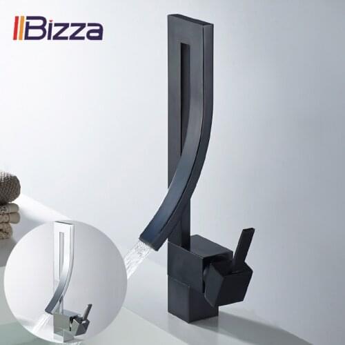 Black Brass Basin Faucets Luxury Bathroom Sink Faucet Square Single Handle Deck Mounted Washbasin Mixer Hot And Cold Water Tap