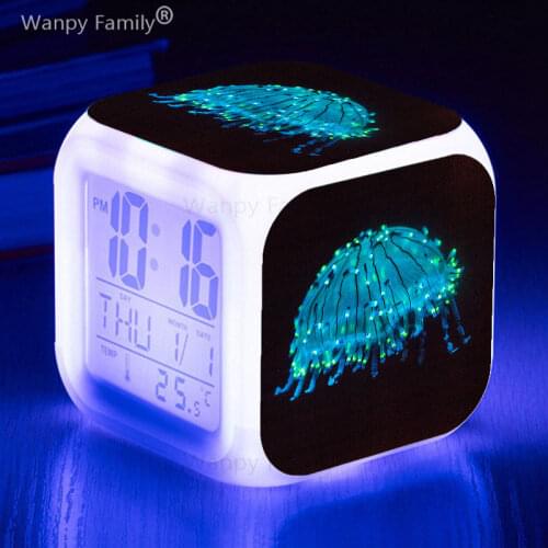 Colours Jellyfish Alarm Clock Kids room Color Change Glowing LED Big Screen Multifunction Touch Sensing Digital Alarm Clock