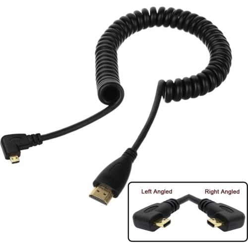 CYSM Stretch Spring Left & Right Angled 90 Degree Micro HDMI-compatible to HDMI-compatible Male HDTV Cable