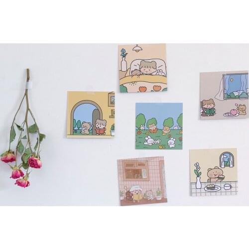 SIXONE 6 Sheets Cute Forest Girl Metope Decoration Card Two-sided Illustration Card Student Bookmark Postcard Photograph Prop