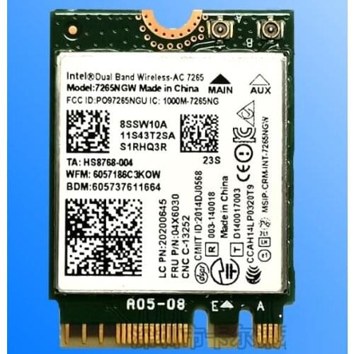 For Intel Wireless-AC 7265 7265NGW 802.11ac WiFi for Bluetooth 4.0 NGFF Card for Lenovo X250 T450 T550 W450 L450 E450 04X6030