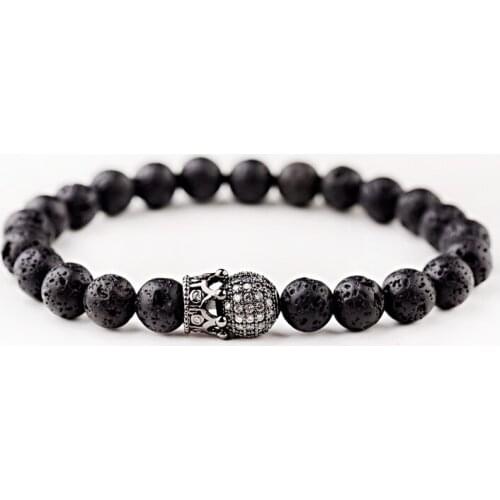 DOUVEI Charm Micro Pave CZ Crown&Ball Men Bracelet Pulseras Hombre Natural Lava Stone Yoga Beads Bracelet For Women AB731