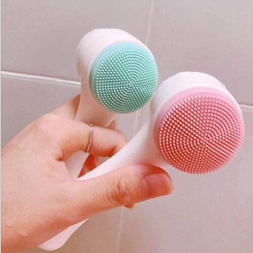 Double Side Silicone Facial Cleanser Wash Brush Soft Mild Fiber Face Cleaning Portable Size Face Massage Washing Skin Care Tool