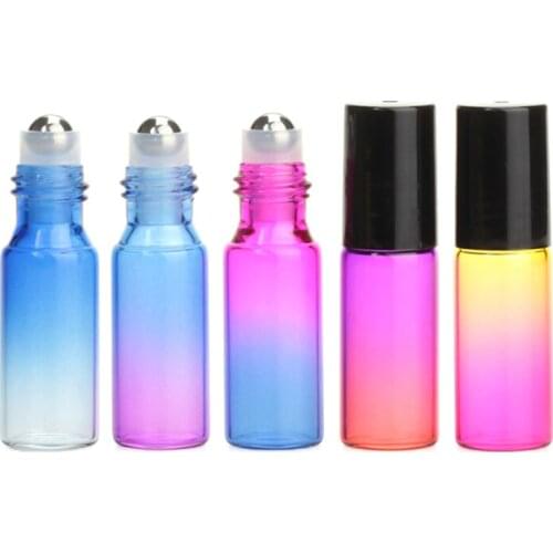 10pcs Empty 5ml Gradient Colorful Glass Roll-On Bottle Fragrance Perfume Sample Roller Bottle Essential Oil Vial Black Cap