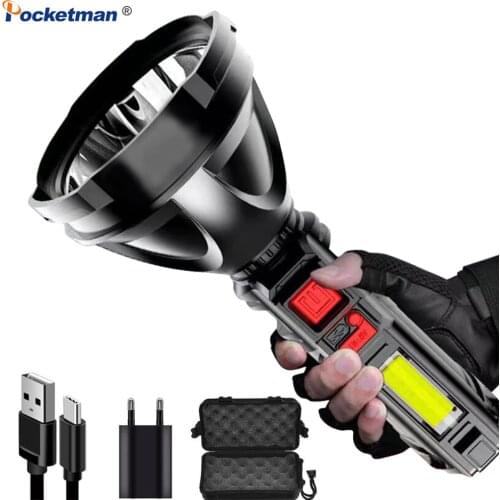 Pocketman 20000LM 4-gear 500m Long Range Flashlight USB Charging Flashlight Lantern Torch COB Work Light with built-in battery